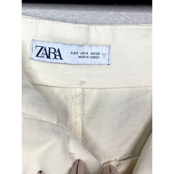 Zara High Waisted Elastic Cotton Shorts Pockets Hidden Buttons S Cream #2957 - Picture 6 of 12